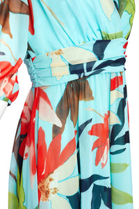 23147- Kate Cooper V Neck Floral Print 1/2 Sleeve Dress
