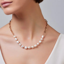 Load image into Gallery viewer, Freshwater Pearl &amp; Paperclip Chain Necklace, Silver- Knight &amp; Day Jewellery
