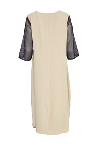 123 Dress with Mesh Contrast Sections Stone- Ora