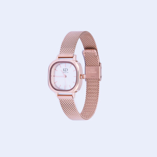 Rose Gold Mesh Band Watch (White Dial)- Knight & Day Jewellery