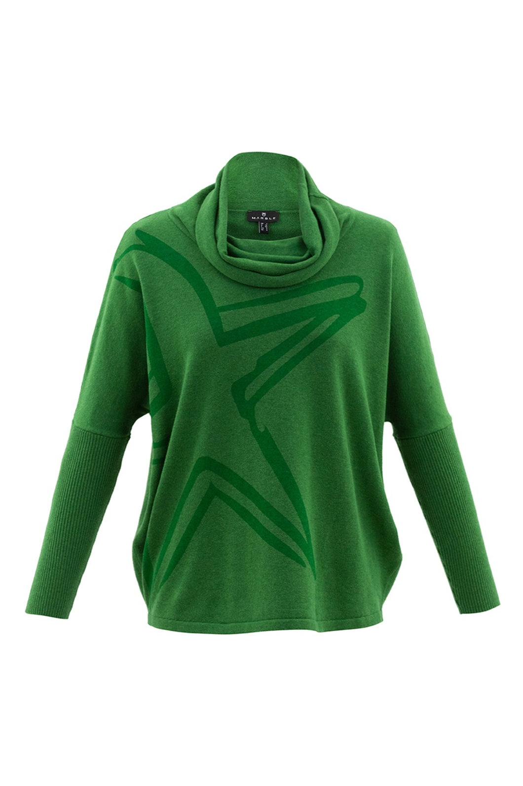 6760-Marble Batwing Star Print Jumper- Green