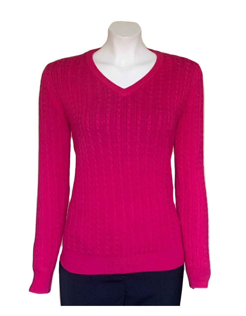 DM064- Castle V Neck Cable Jumper- Blush