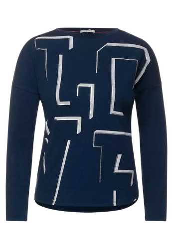 318630 Top with ‘Love’ Print- Navy/Silver- Cecil