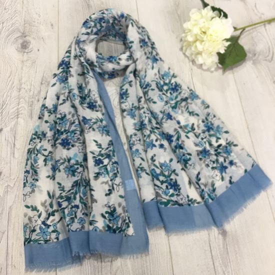 Blue Floral Print Scarf