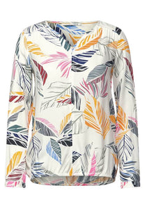 343544- Cream Leaf Print Blouse - Cecil