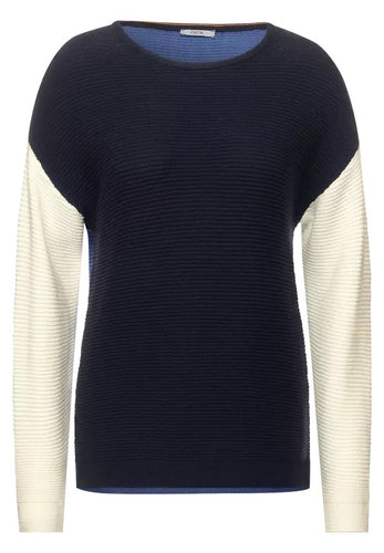 301819- Navy Colourblock  Jumper- Cecil