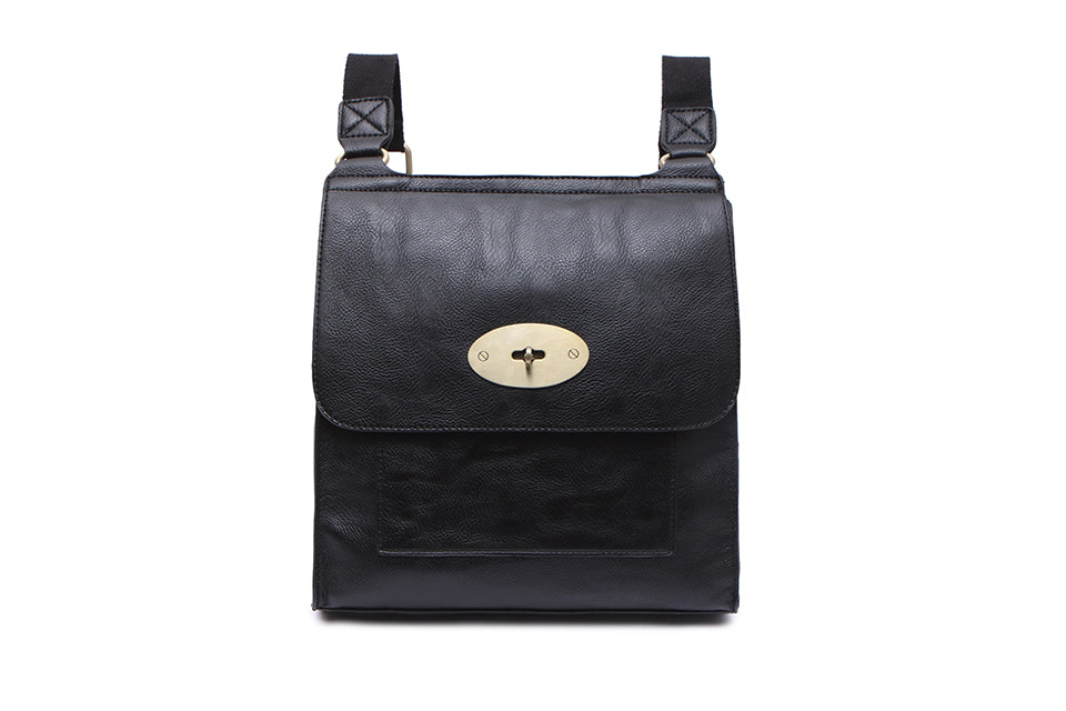 21601- Flap Over Crossbody Bag- Black