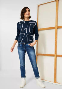 318630 Top with ‘Love’ Print- Navy/Silver- Cecil