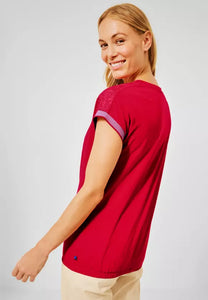 318311- Red Mesh Sleeve T-Shirt- Cecil