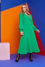 Load image into Gallery viewer, 22128 Kate Cooper Puff Sleeve Dress with button detail- Emerald