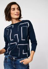 Load image into Gallery viewer, 318630 Top with ‘Love’ Print- Navy/Silver- Cecil