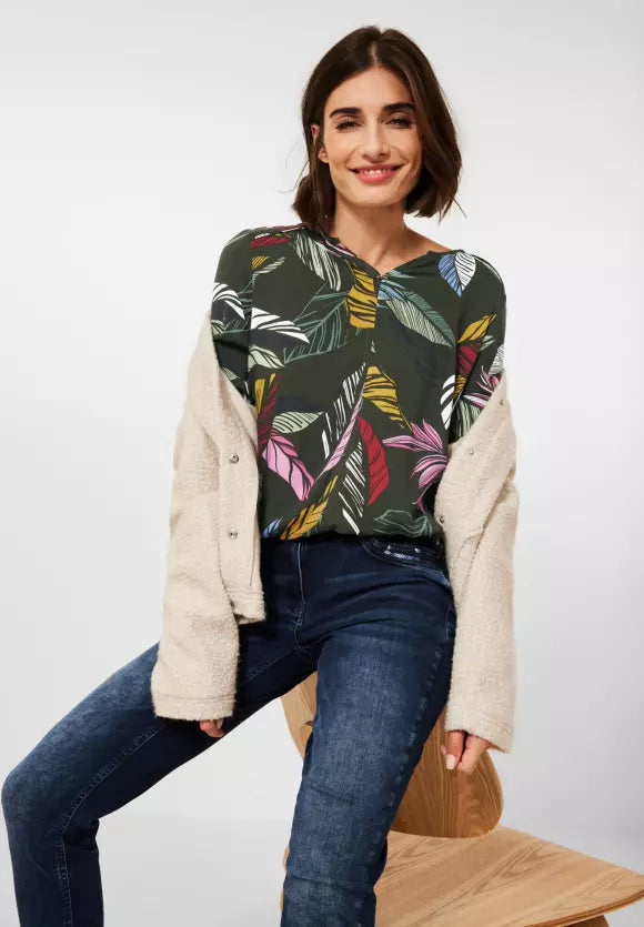 343544- Green Leaf Print Blouse - Cecil