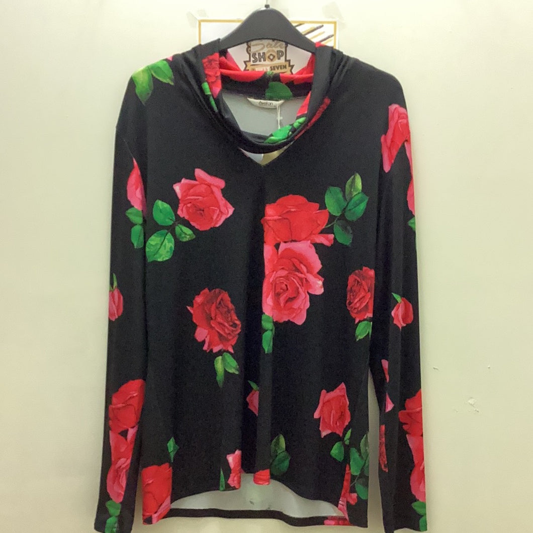 6812 Avalon Rose Print Collar top