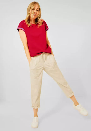 318311- Red Mesh Sleeve T-Shirt- Cecil