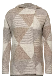 253476- Taupe Jacquard Hoody Cardigan - Cecil