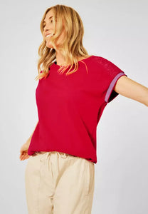 318311- Red Mesh Sleeve T-Shirt- Cecil