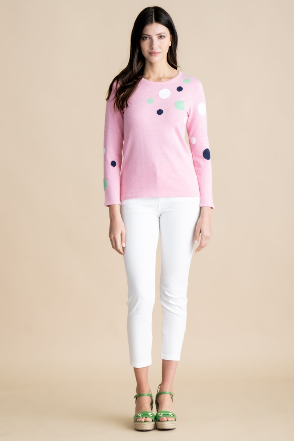 7018- Marble Knit Polka Dot Jumper- Pink