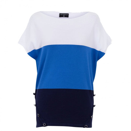 6907- Marble Colour Block Top- Blue/Navy