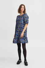 Load image into Gallery viewer, 1397- Fransa Black &amp; Blue Flower Print Dress